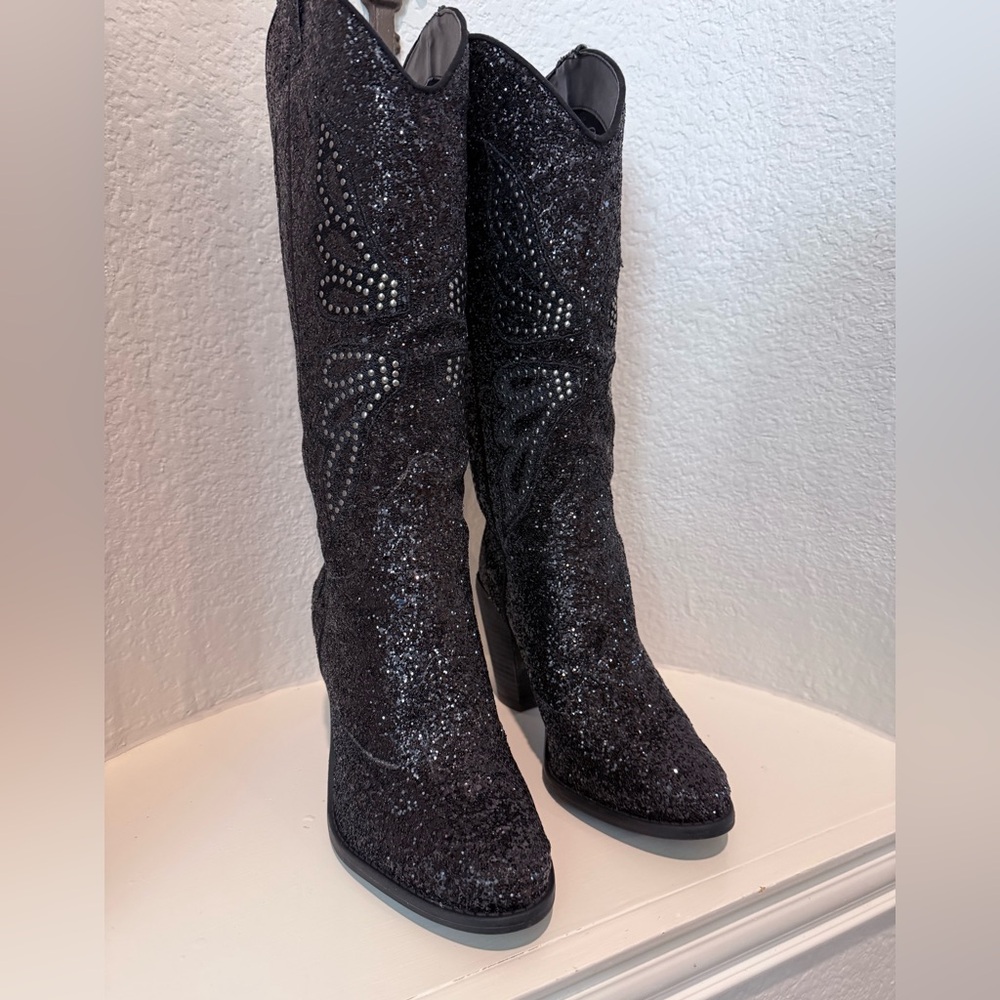 Black chunky glitter boots, size 7.5, by Jessica Simpson. New! Never worn!